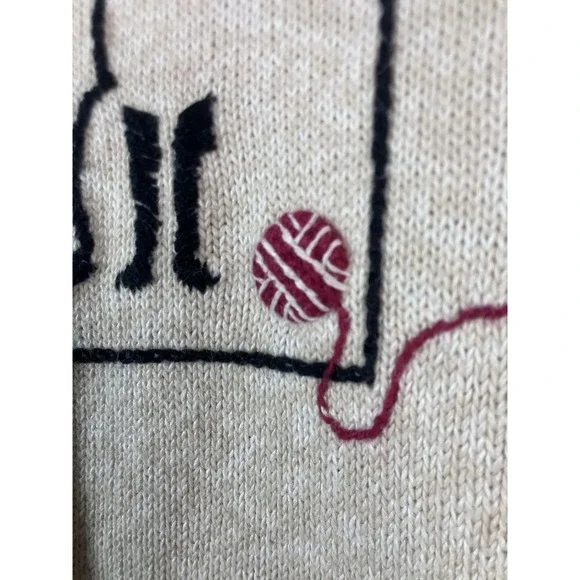 VTG Y2K Christopher & Banks Cat Sweater Women's Large Ivory Ramie Cotton - Picture 3 of 14